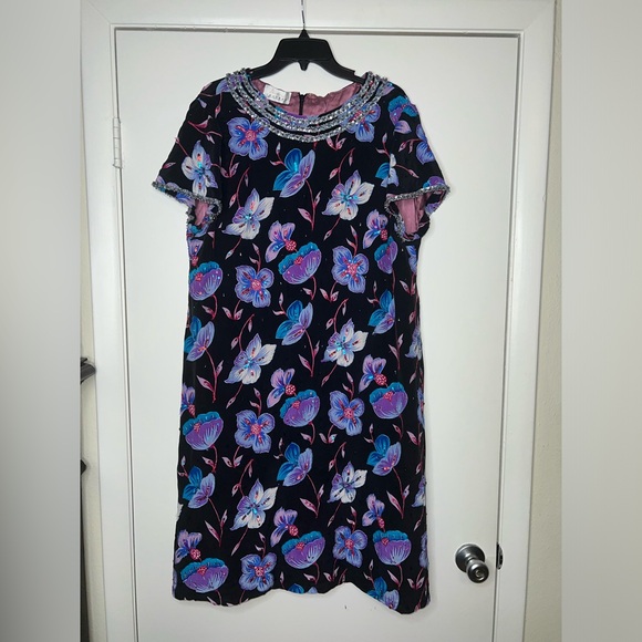 Vintage MUNA COUTURE Custom Made Beaded Lined Fully Silk Dress Sz 16-18 - Picture 2 of 10